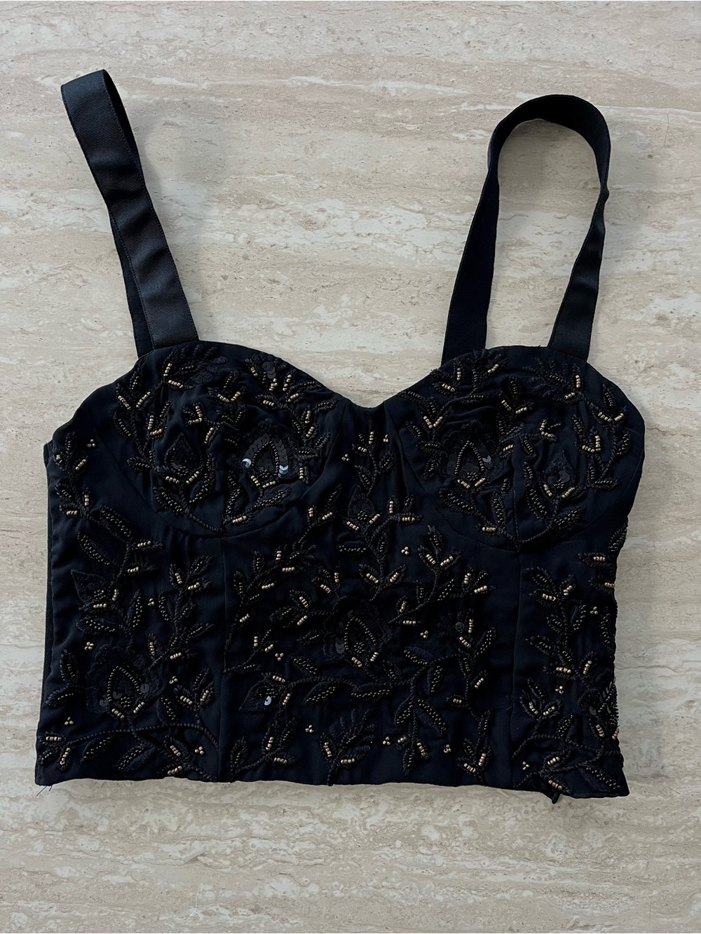 Zara Black Beaded Bustier Crop Top